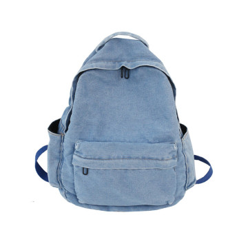 2022 Simple Leisure Style Jean Backpack Wear Resistant Denim College School Student Bag