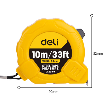 Deli EDL9010Y tools 10m/33ftx2 Steel Measuring Tape sublimation tape measure steel measure tape