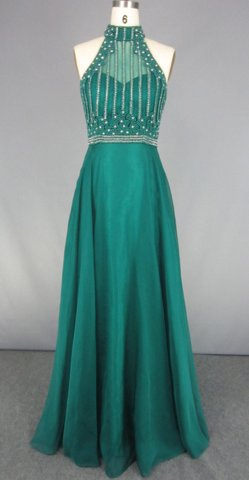 Green Beading Rhinestone Floor Length Dress