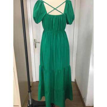 Robe à volants et volants de couleur verte pour femmes