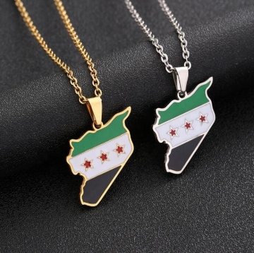 Stainless Steel Syria Map Flag Pendant Necklace
