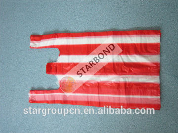 Factory Price Striped T-shirt Bags, Plastic Striped T-shirt Bags