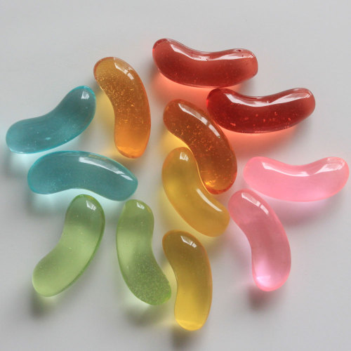 Venta al por mayor de resina transparente linda 7 * 19 mm Kawaii coloridos jalea frijoles hermosos cabujones sueltos novedosos para juguetes de fabricación de limo