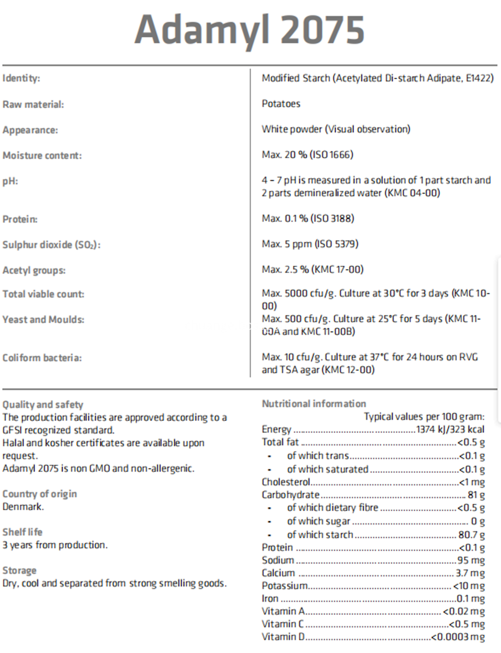 KMC Modified Starch Adamyl 2075