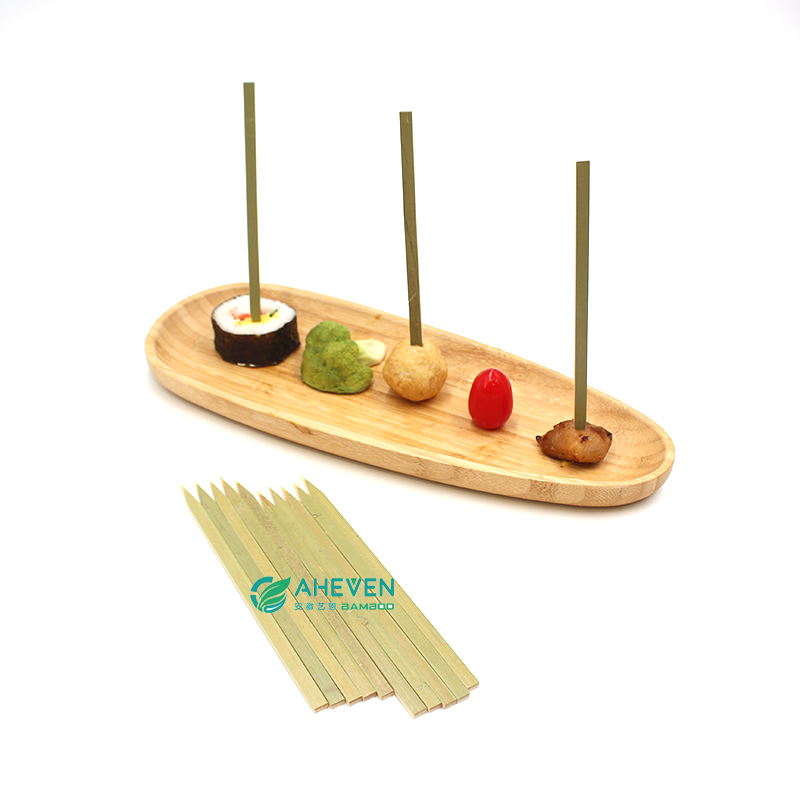 Super Quality of BBQ Bamboo Skewers BBQ Flat Food Picks With Green Skin