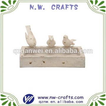 Polyresin three white bird feeder decoration