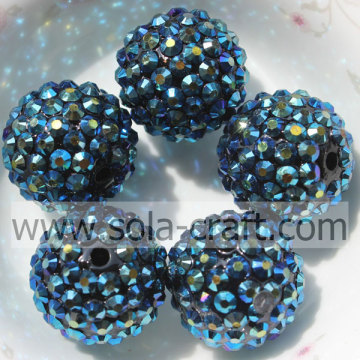 20*22MM Dark Blue AB Solid Acrylic Round Beads Resin Rhinestone For Jewelry