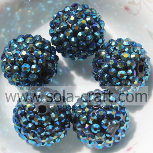 Strass in resina per perline tonde in acrilico solido blu scuro da 20 * 22 mm AB per gioielli