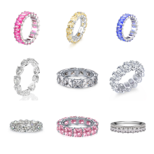 SPJ Sterling Silver 925 Zircon Eternity Band Diamond Engagement Ring