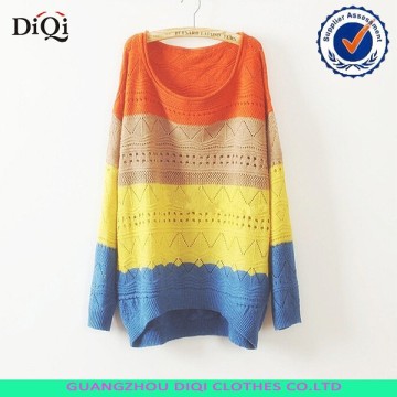 Women's Rainbow Striped Knitted Sweater Jumpers Loose Knitwear Tops