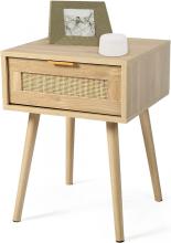 Modern Nightstand End Table with 2 Rattan Drawers,Side Table Wood Accent Table with Storage for Bedroom Living Room
