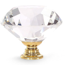 30mm Crystal Clear Glass Cabinet Knobs - Diamond Shape Chrome Handles