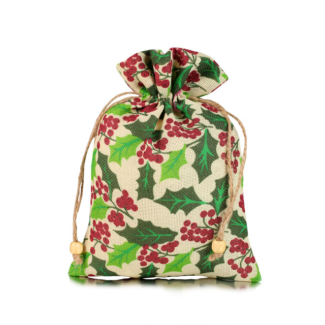 Wholesale pas cher imprimé floral sac de cordon de lin