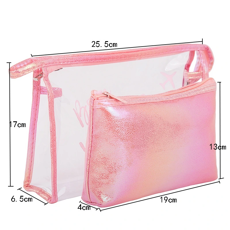 2 in 1 Custome Logo Women Beauty Makeup Pouch Mermaid Magic Colored Clear Cosmetic Bag