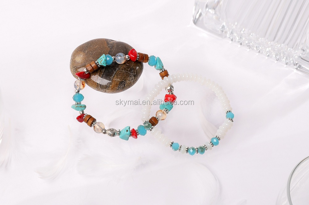 Bohemian multilayer bracelet set turquoise stone leaf pendant bracelet set for ladies