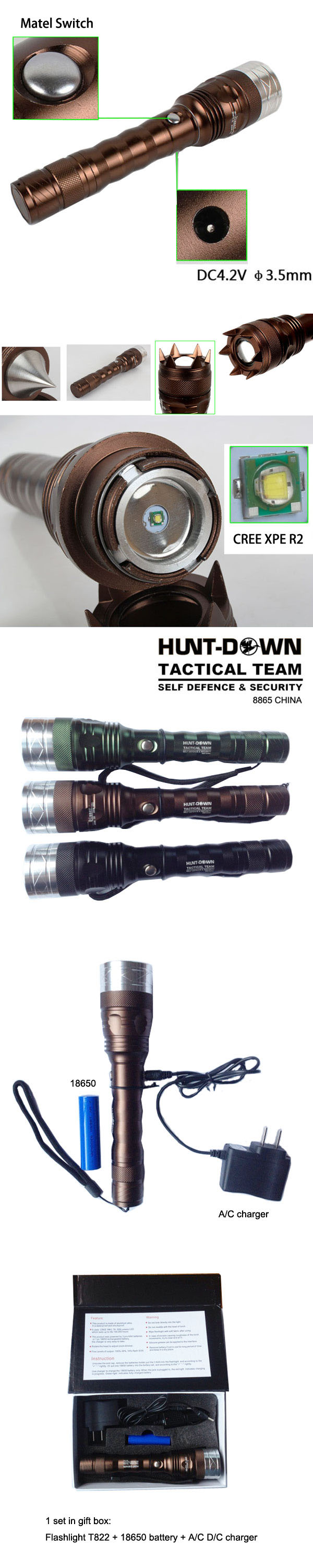 Self-Defence CREE XP-E R2 Zoom LED Flashlight Poppas-T822