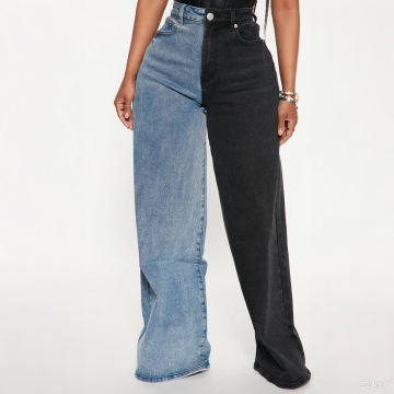 Customized Two Tone Baggy Jeans Blue/Black Denim Pants