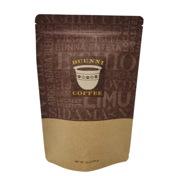 Biologiskt nedbrytbart Kraft Standing Pouch Pouch Zip Lock Flexible Coffee Bean Bag Packaging