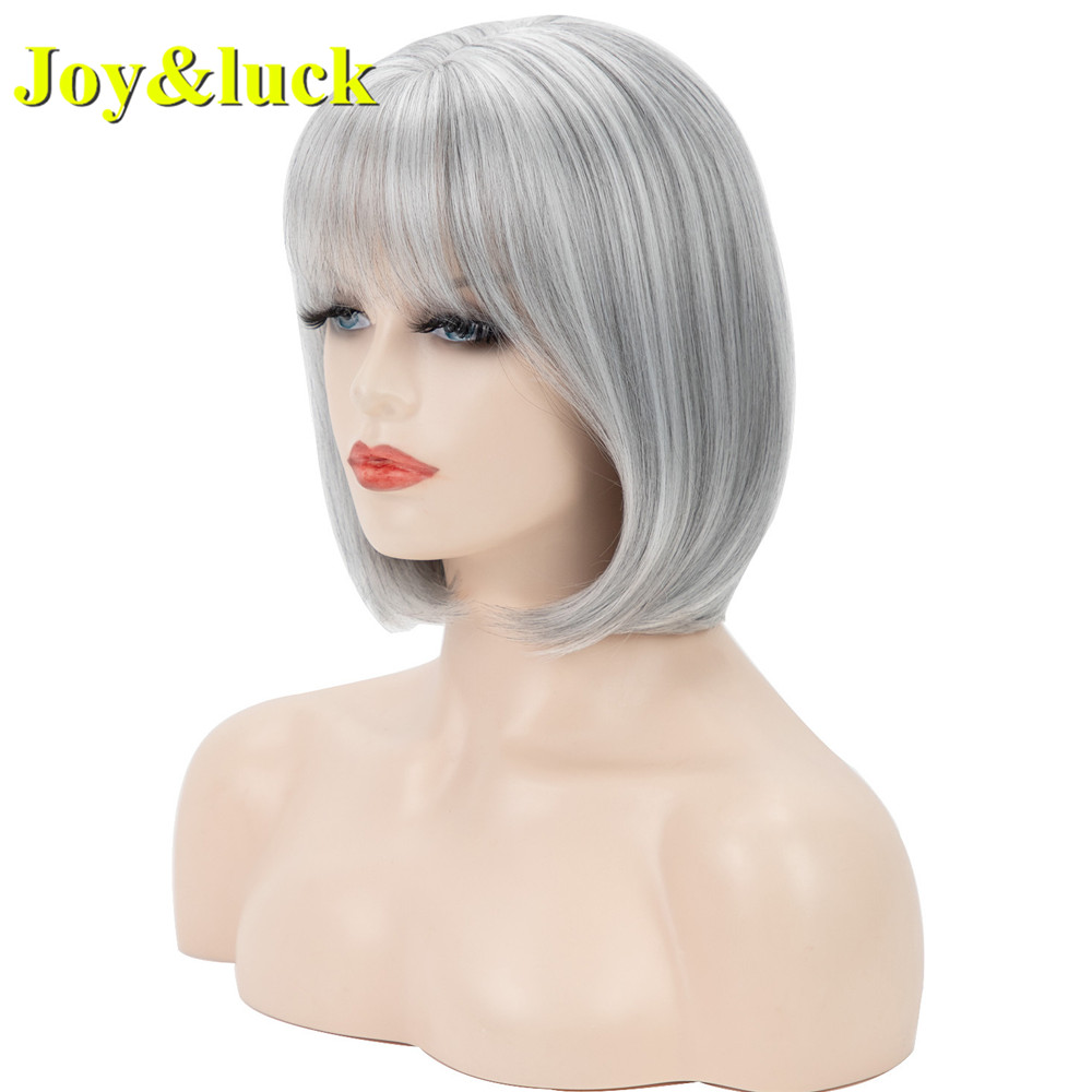 Wholesale Hair With Bangs for Women or Men Half Black Half Blonde Natural Straight Short Bob Wig Cosplay Wig Synthetic Hair Wigs