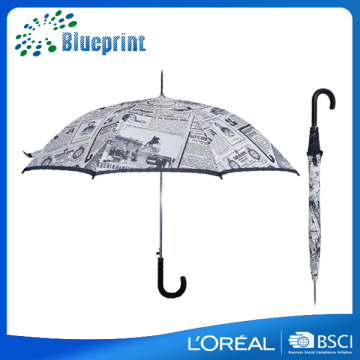 Customize pu curved handle newspaper printing straight umbrella