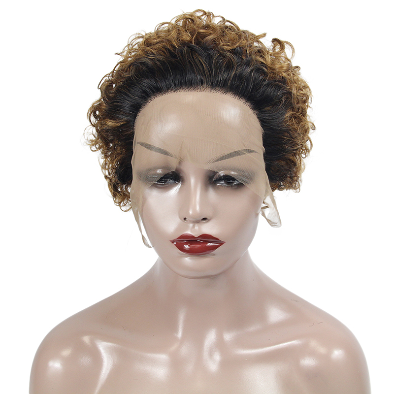 Wholesale machine made pixie curly short wigs, #30 T lace line 100 virgin human short hair wigs, short human hair wigs