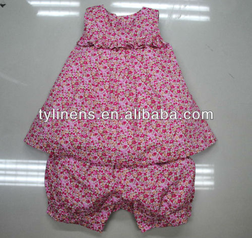 100% cotton pink floral sleeveless girl dress set