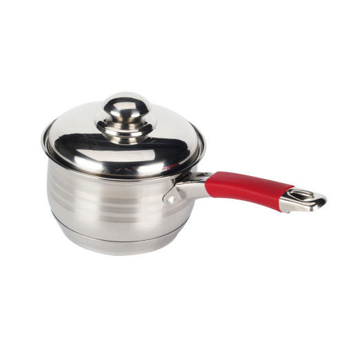 Stainless Steel Sauce Pan with Silicone Red Handle