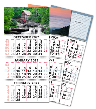 Custom Printing Company's 2023-2024 Vertical 3 Month Per Page Wall Calendar