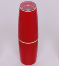 Red plastic cosmetic bottles