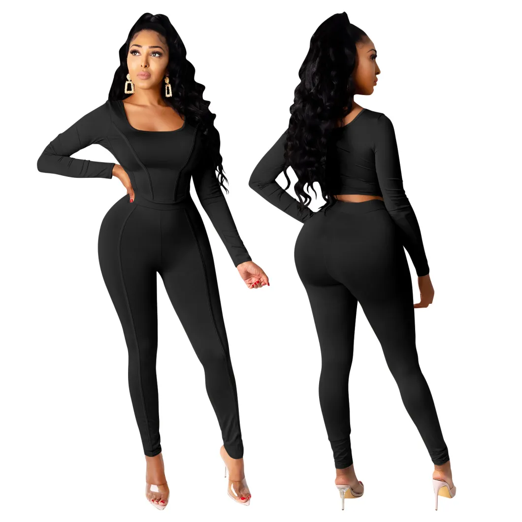 Latest Fall Autumn Bodycon Two Piece Set Tracksuit Women Winter 2021 Active Wear Women Gym Fitness Two Piece Set