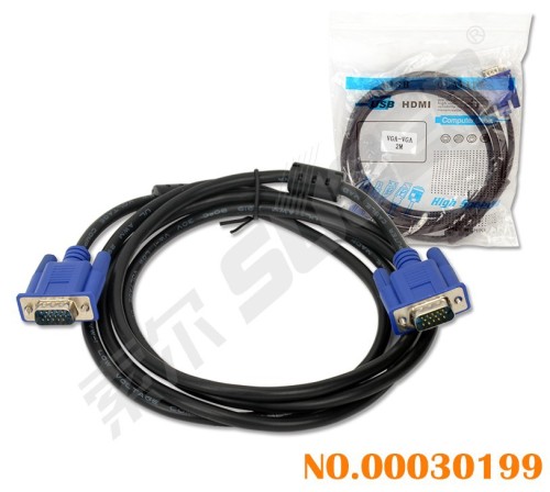 Good Quality Male To Male VGA To VGA Cable With Blue Plug (VGA-2m-Male to Male-Blue Connector-Black Cable)