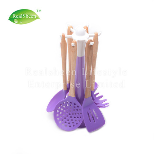 Ensemble d&#39;outils en nylon de couleur manche en bois avec support