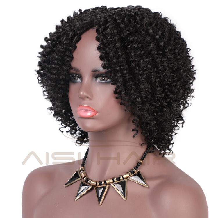 African American Synthetic Curly Hair Natural Black Afro Kinky Curly Short Wigs Women Wigs Black Hair For Black