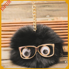 Cute Glasses Face Accessory Genuine Fox Fur Key Chian With Fur Ball