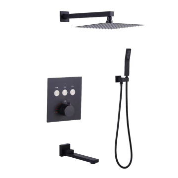 Matte Black Brass Shower Mixer Rainfall Shower Set