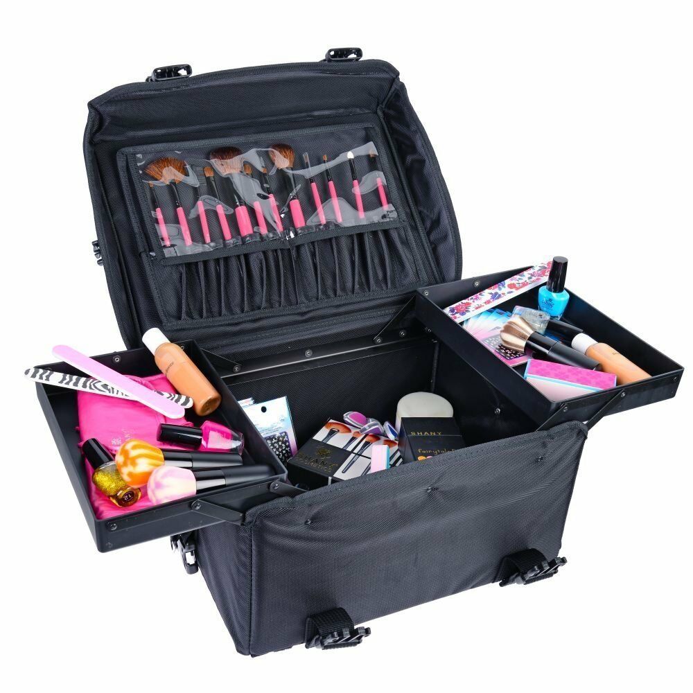 2 in 1 Soft Sided Rolling Trolley Makeup Case Nylon Storage Art Craft Tool Case Organizer