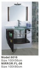 glass basin set with mirror glass vanity cabinet