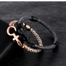 Stainless Steel Gender Symbol Clasp Python Leather Bracelet