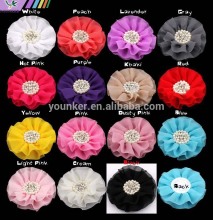 15COLORS 10CM Beaded Chiffon Flower Pearl Rhinestone Chiffon Ruffled Flower Flat Back For Baby Girls Hair Accessories,YDKM19