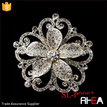 Silver Clear Floral Rhinestone Brooch