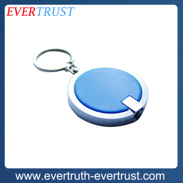 plastic flat round led light keychain