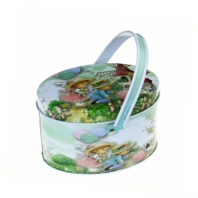 Elliptical; Oblong; Oval Shape Tin Box with Handle