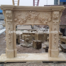 Indoor decoration handcarved wall mounted natural stone beige cream color antique marble fireplace