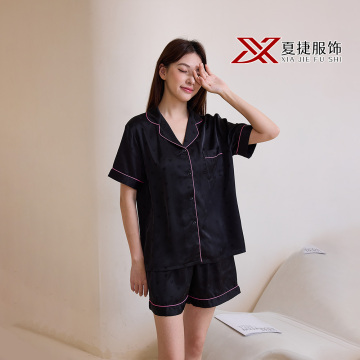 Elegant Black Satin Sleepwear with Pink Accent Trim