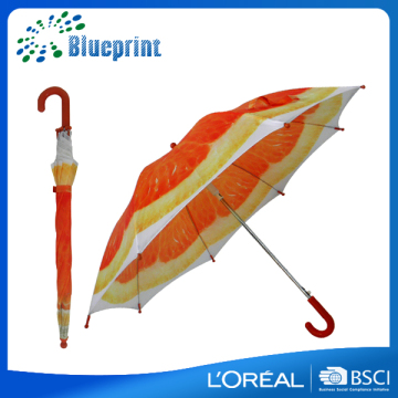 Custom orange design full print stick kids umbrellas