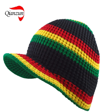 Curve Brim Kintted Striped Beanie Hats (LW-017)