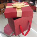 Big Ribbon Bow Handle Corrugated Foldable Gift Box