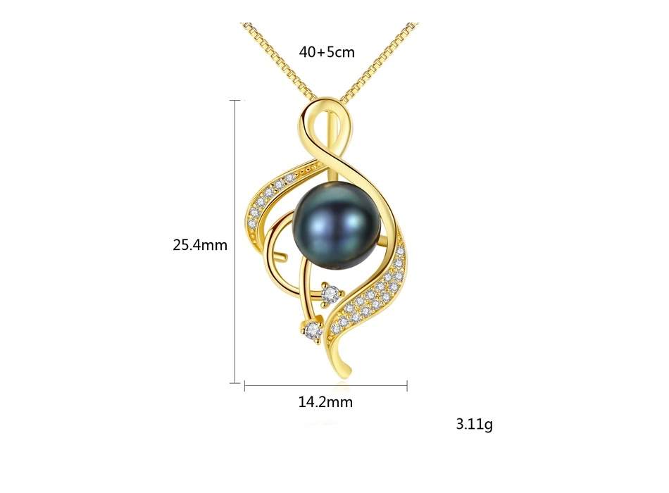 Music Design Gold Plated 925 Sterling Silver Freshwater Pearl Pendant Necklaces