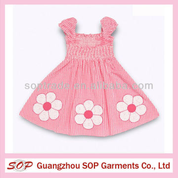 Print girl flower patterns sleeveless pullover plaid clothes girls smocked dress