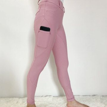 Pink Women Riding Tights Pockets Equestrian Breeches